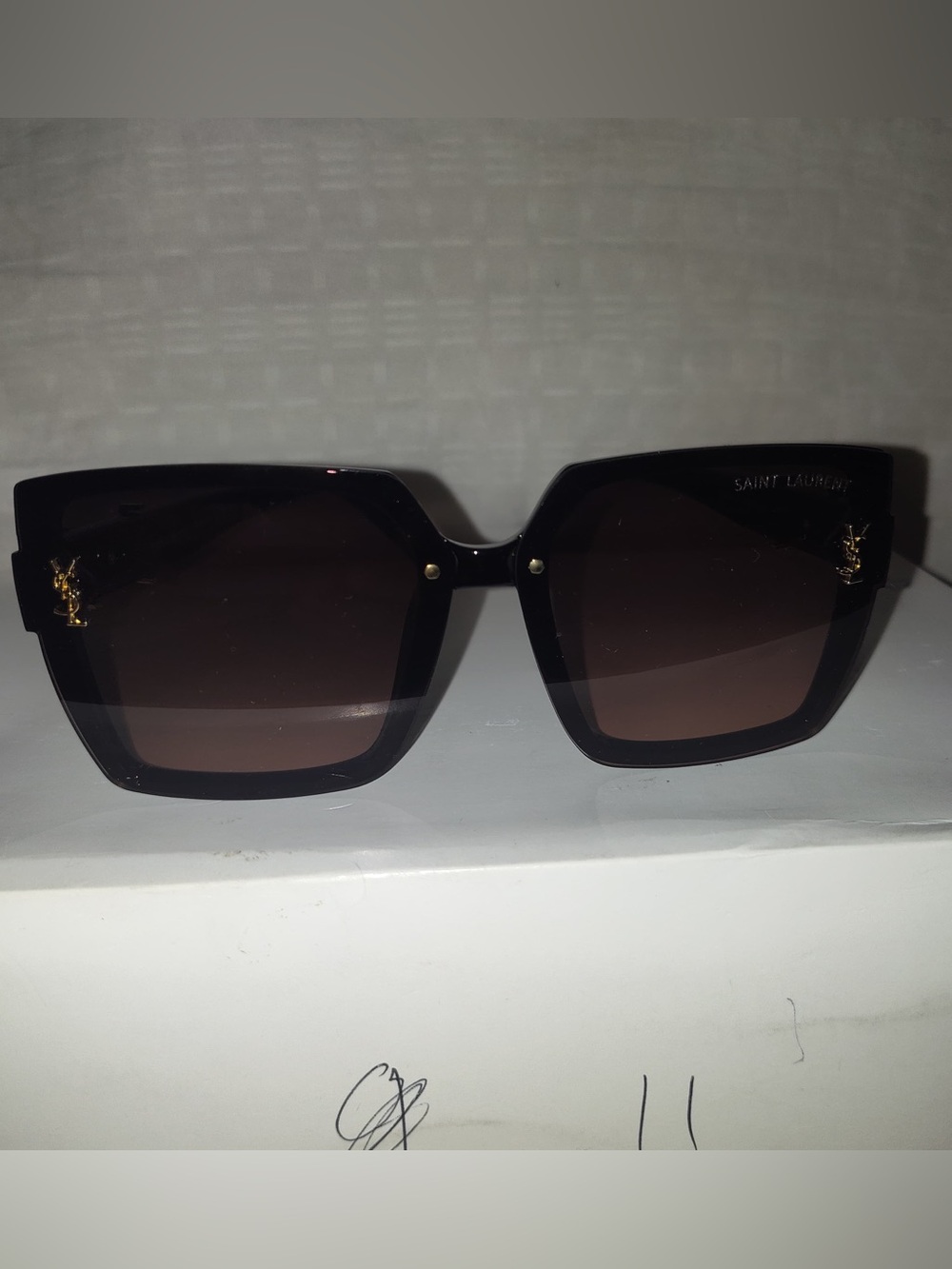 Saint Laurent Women's Black Square Gradient Sunglasses with Gold Accents